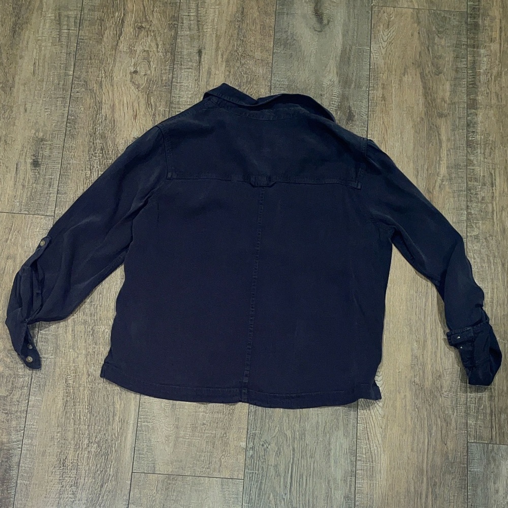 Thread & Supply Crop Boxy Dark Blue Button Down Shirt Long Sleeve Small - Picture 5 of 6